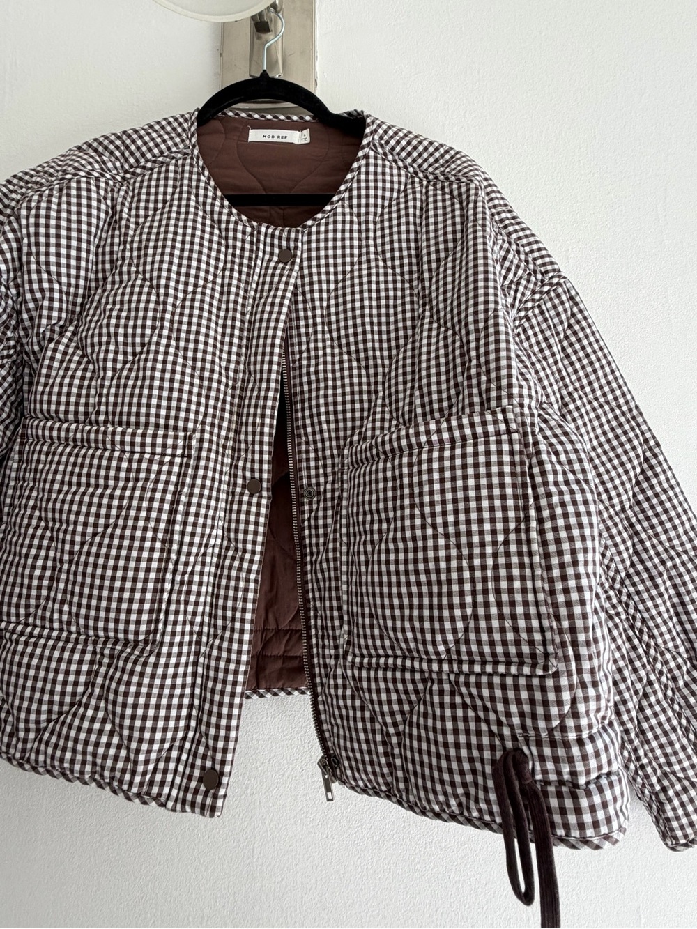 Mod Ref Brown & White Gingham Quilted Puffer Jacket